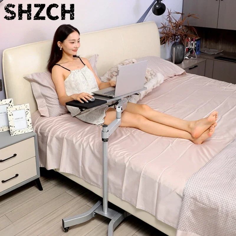 One-Click Lifting OK Tray Thickened Metal Computer Bracket Multi-Angle Bedside Desk Mute Caster Flexible Mobile Office Table