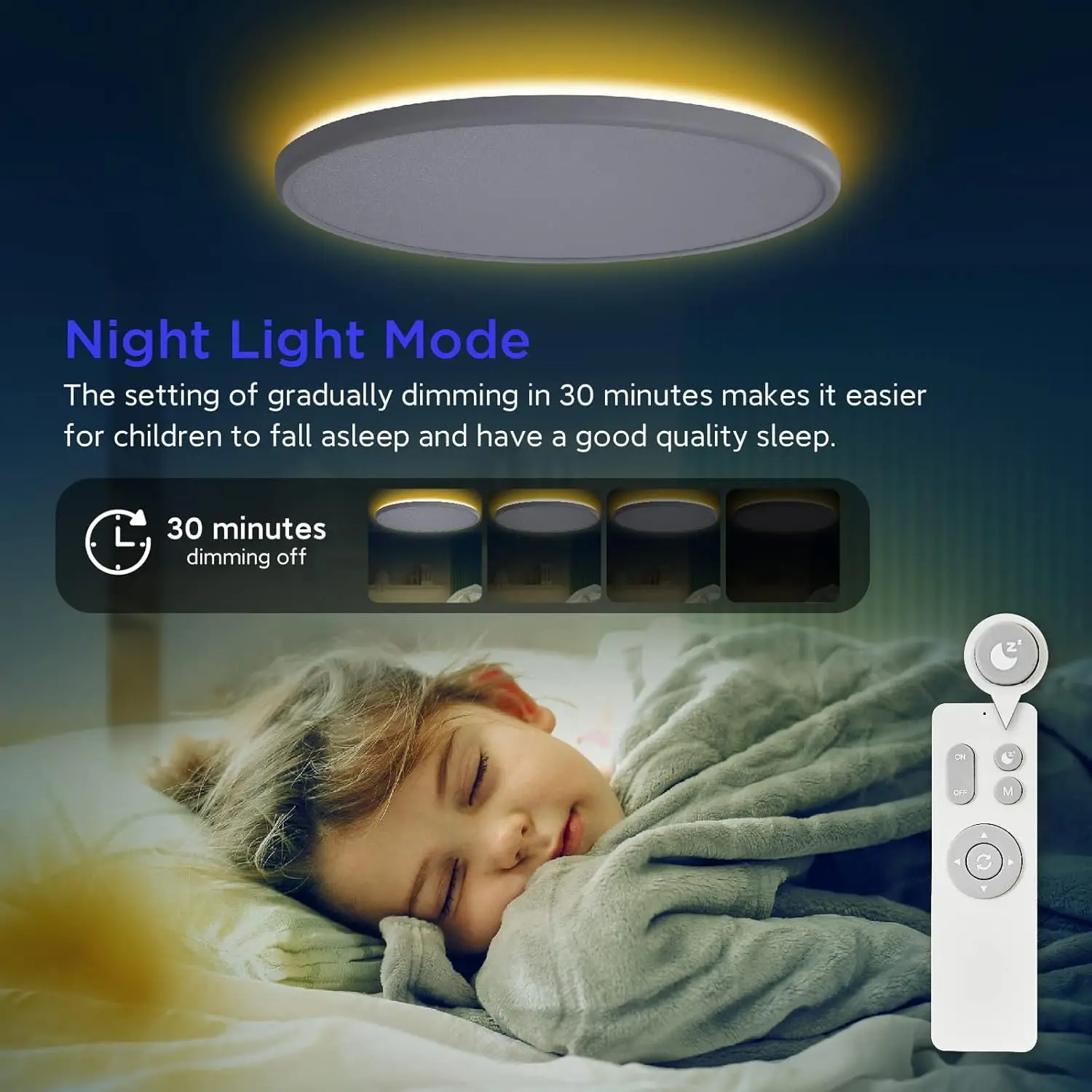 Ocioc-Luz de teto com montagem nivelada, luminária com controle remoto, 40W, 2000K, 3000K-6500K, mudança de cor, LED Nightlight, 18in