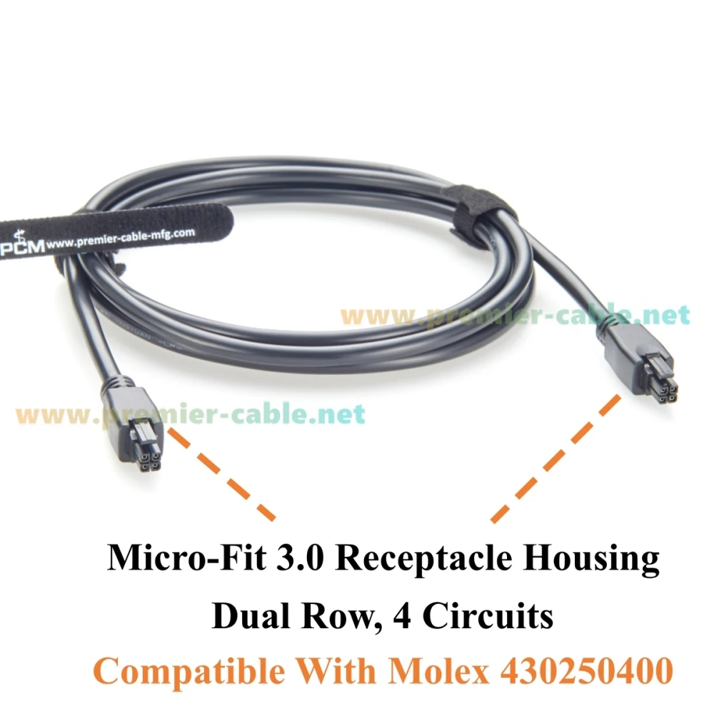 43025-0400 Micro-Fit 3.0 Receptacle Dual Row 4Pin Micro-Fit 3.0 Female to Female Power Signal Cable Compatible Molex 2451320420