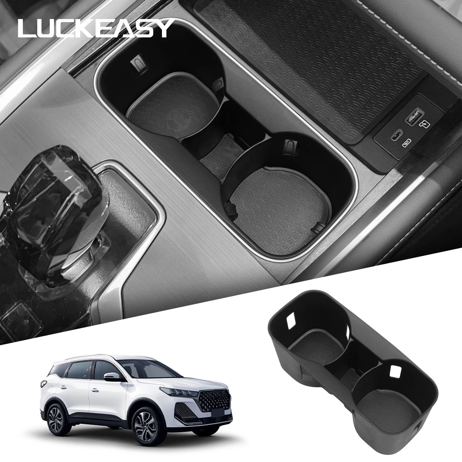 LUCKEASY für Chery Tiggo 7/Tiggo 8 2024-2025 Mittelkonsolen-Getränkehalter Aufbewahrungsbox Wasserbecherhalter Auto-Zubehör