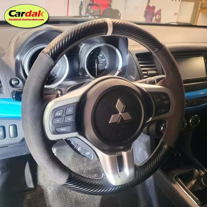 Customize Braid Black Carbon Car Steering Wheel Cover for Mitsubishi Lancer Evolution EVO 10 X 2008-2015 Grey Suede Braid