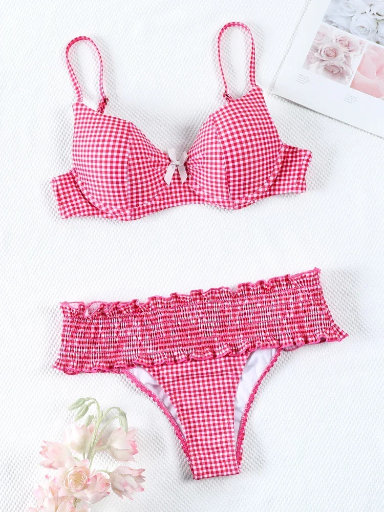 

2025 Sexy Swimwear Women Print Bathing Suit Pink Swimsuit Bikini Set Brazilian Biquini Bikini Two Piece Suits Beachwear