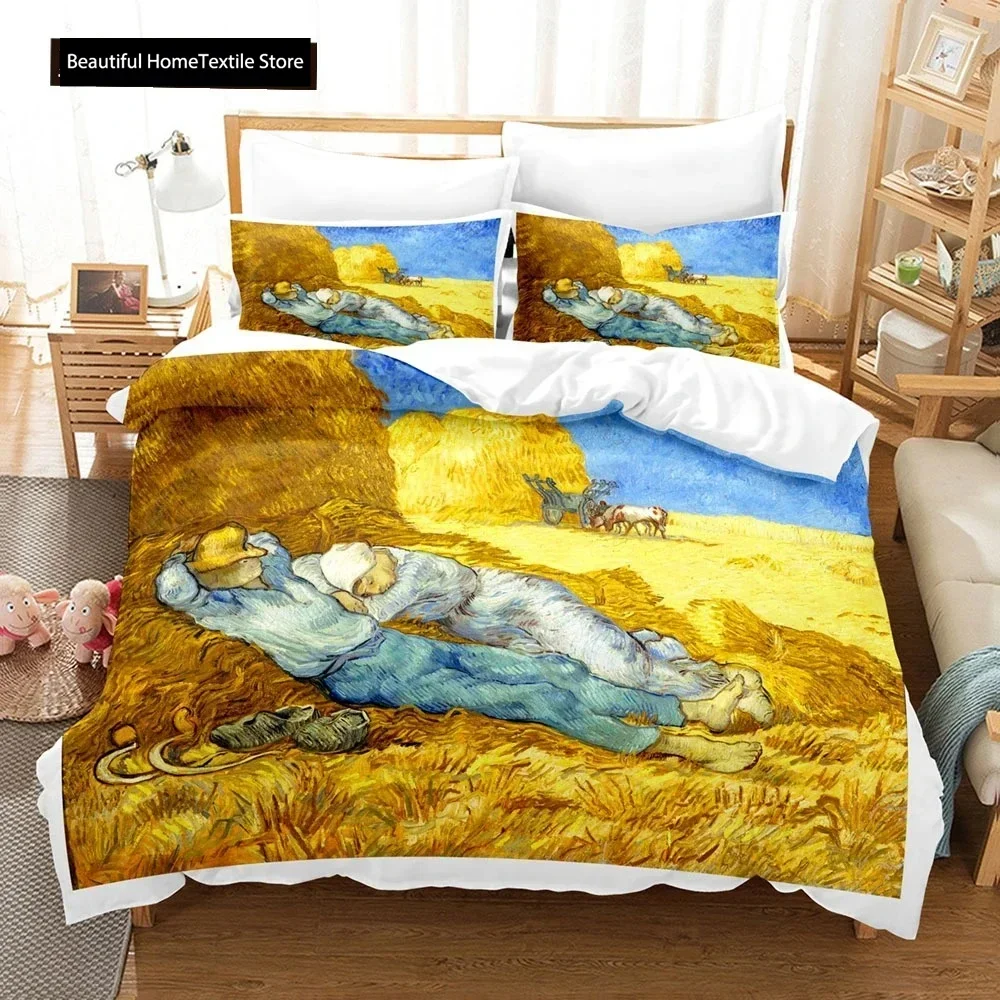 Abstract Van Gogh Oil Painting Comfortable Duvet Quilt Cover Pillowcase Bedding Set Children Bedroom Decoration Home Textile