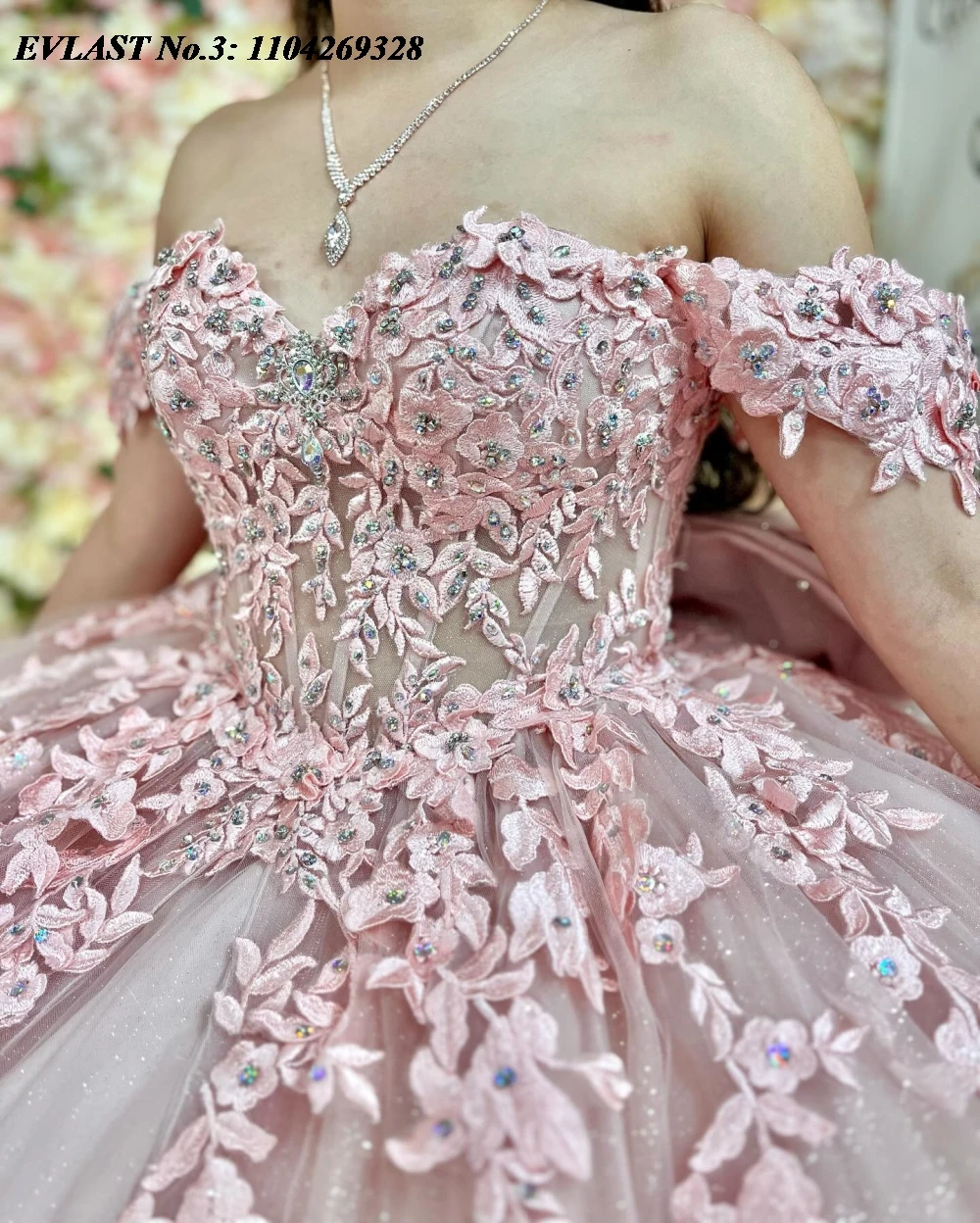 فستان Quinceanera من الدانتيل الوردي اللامع حسب الطلب من EVLAST مزين بالخرز مشد فيونكة حلوة 16 فيستدو دي 15 أنوس E3Q496