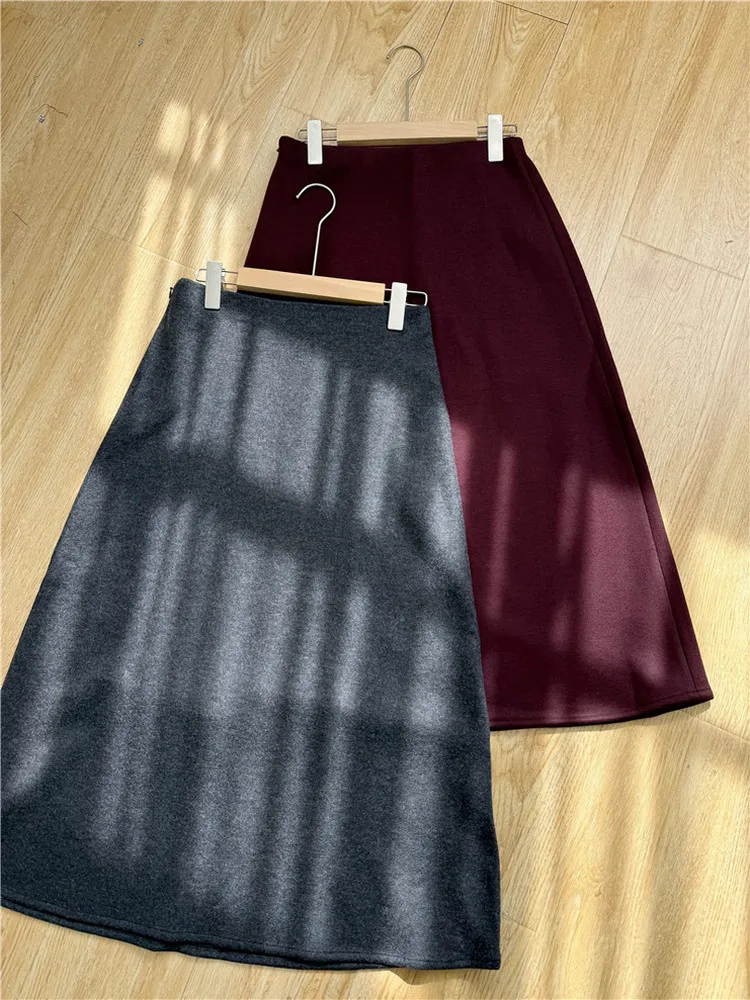 

Элегантная шерстяная юбка с высокой талией в британском стиле, простая, осенне-зимняя, с эластичной талией, облегающая, модная.