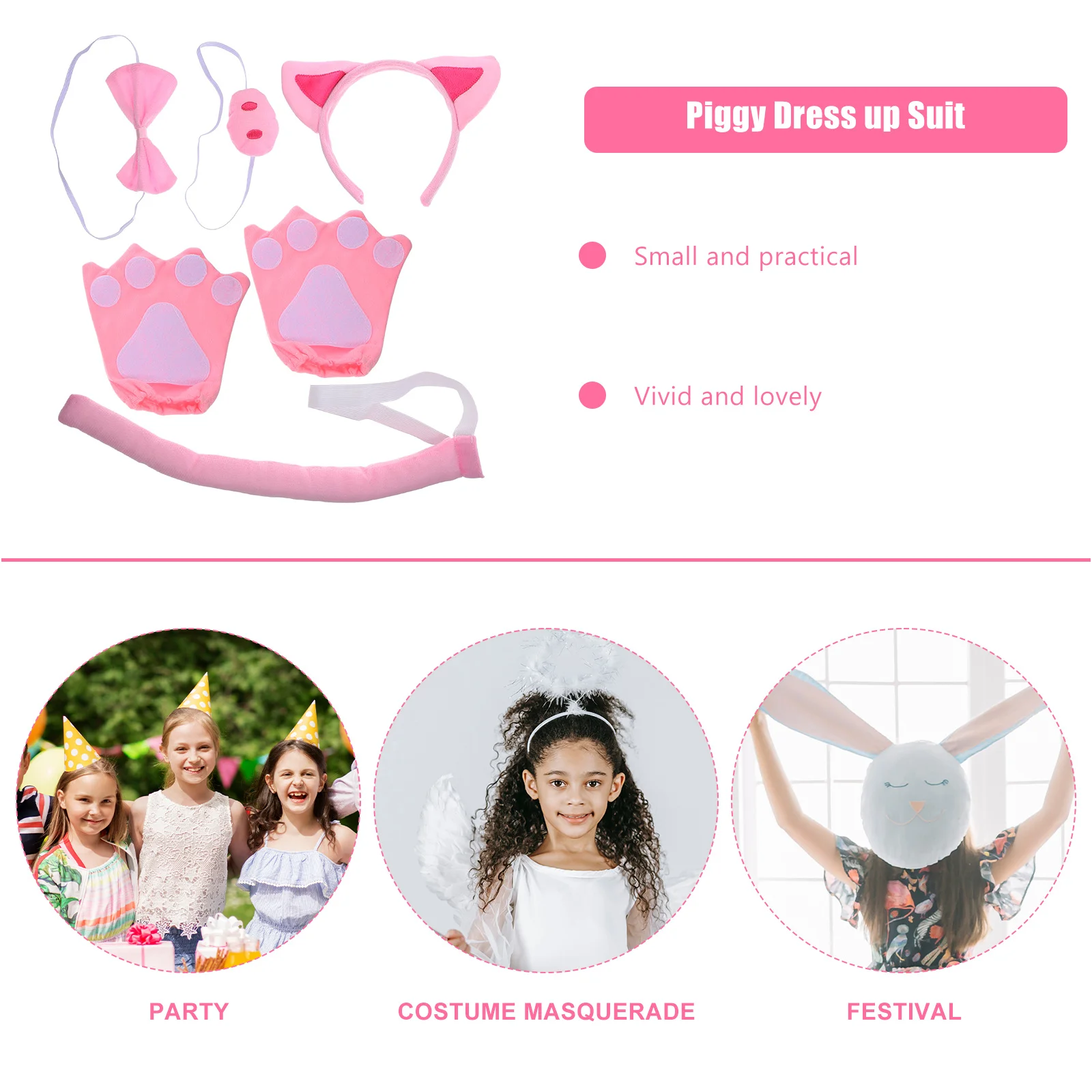 

Adorable Pig Costume Accessories Set Pink Ears Nose Tail Animal Themed Outfit for Halloween Cosplay Party Fun Wear