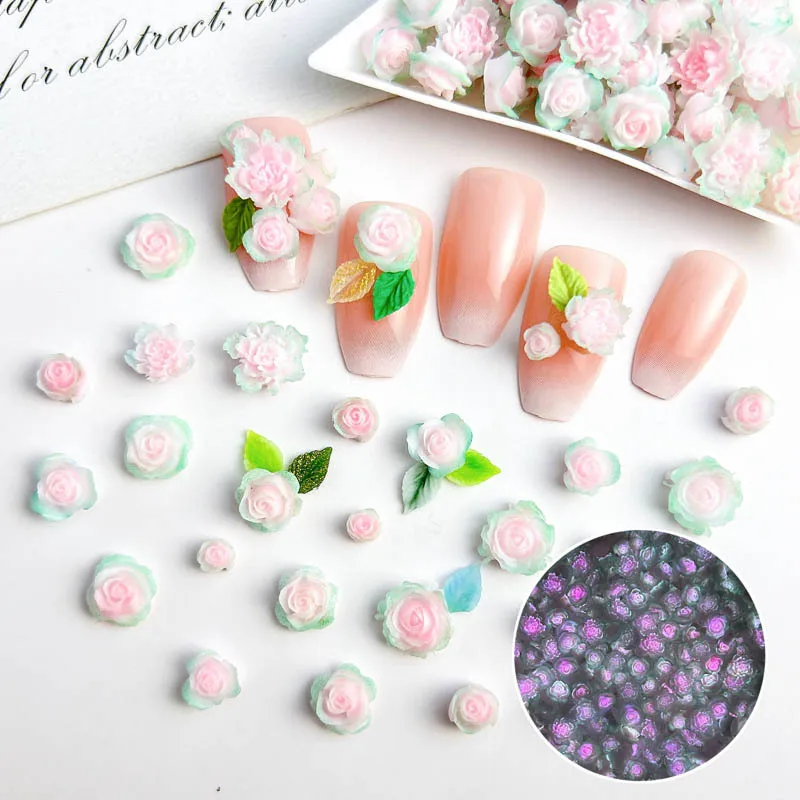 3D Mixed Bulk Resin Flowers Jewelry Luminous Camellia Rose Nail Art Decoration Kawaii Accessories Diy Manicure Charms Supplies