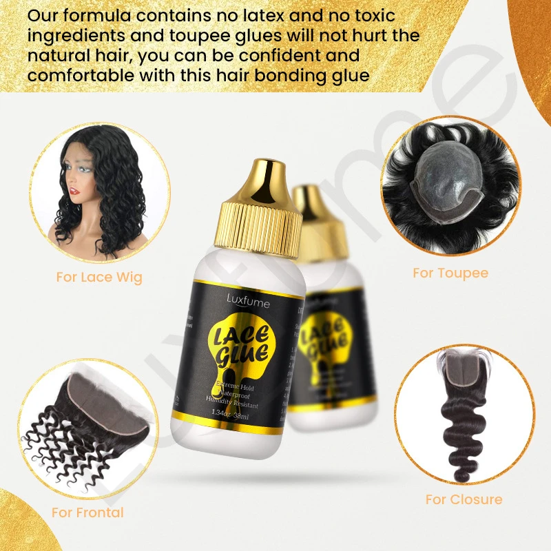 

38ml Waterproof Lace Glue,Unisex Wig Glue,Safe Lace Front Wig Glue Strong Hold Transparent Lace Adhesive for Wigs & Lace Front