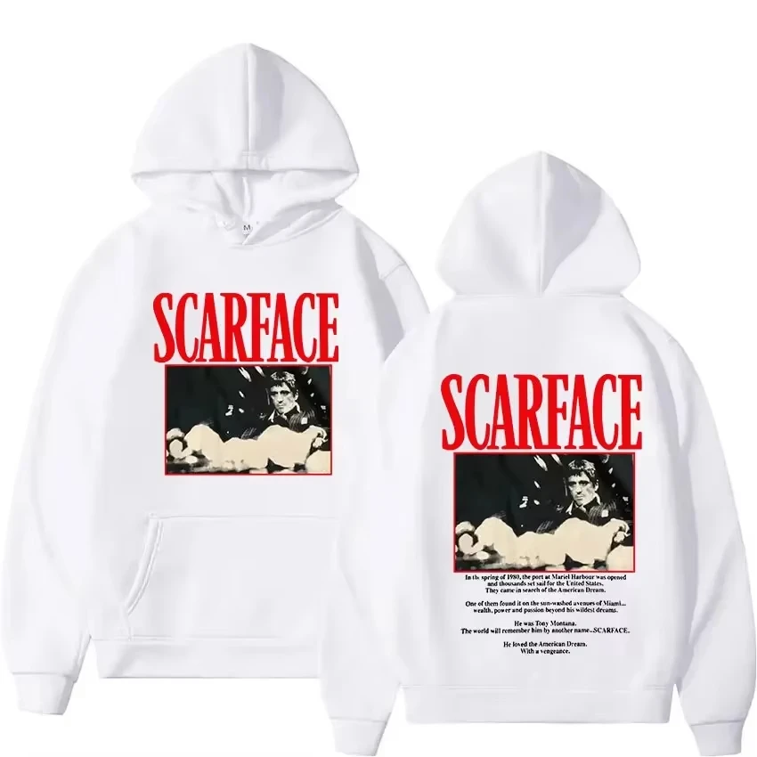 90s Classic Movie Scarface Tony Montana Hoodie Men Women Hip Hop Vintage Long Sleeve Sweatshirt Fleece Pullover Plus Size #2