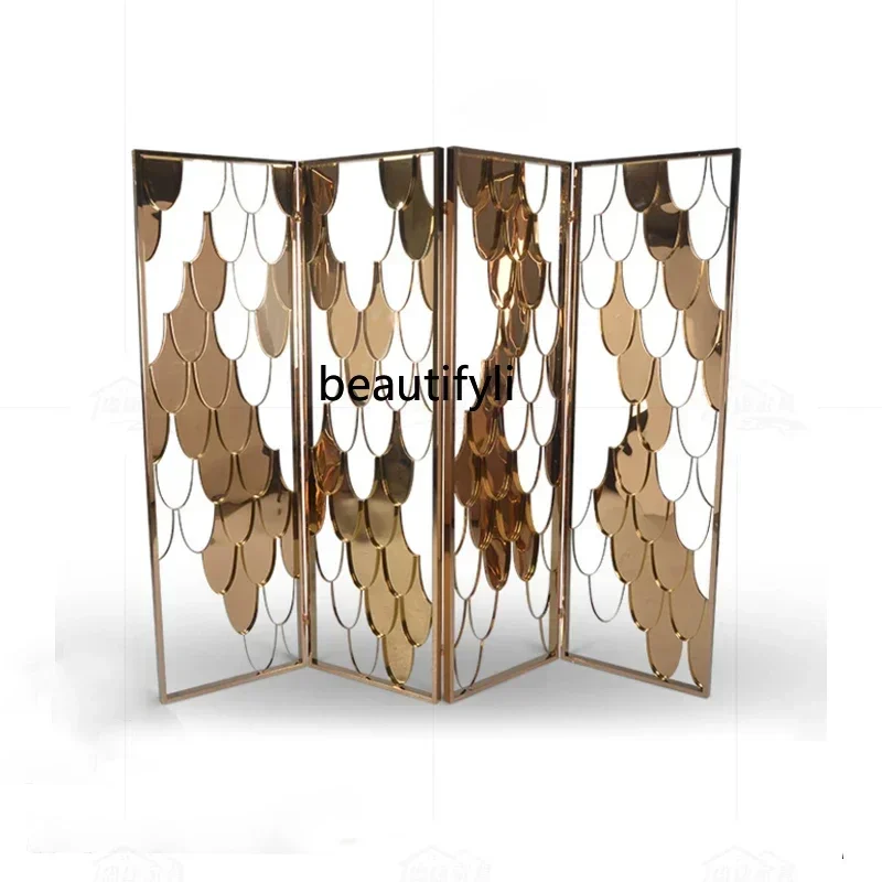 

LJYModern fish scale stainless steel screen folding brushed, partition hollow decorative wall customization D96