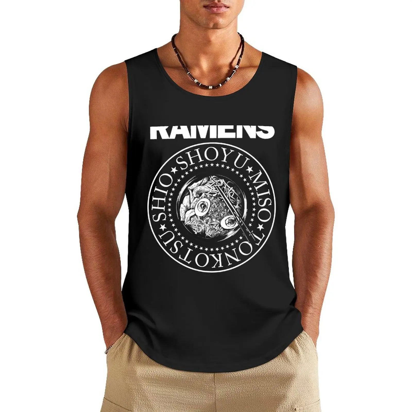 Ramens Funny Retro Pop Punk Rock Ramen Food Vintage Tank Top sleeveless Men's t-shirts Vest male