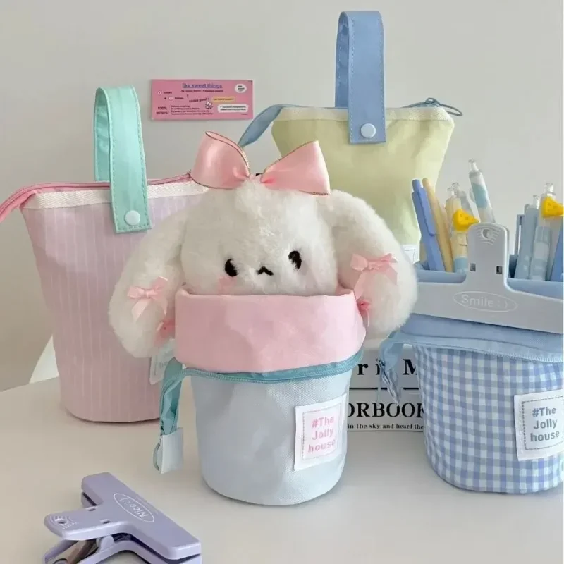 Cute Standing Pencil Case Corduroy Fabric Stretch Pencil Pouch Pencilcase Pencil Bag School Supplies Stationery Pensil Box