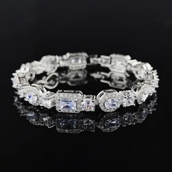 2024 New Arrival Luxury Oval Rectangle Silver Color on Hand Bracelet Bangle for Women Anniversary Gift Jewelry Bulk Sell S7208