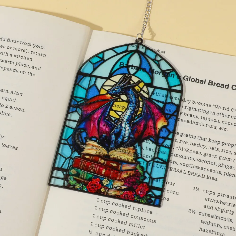 1pc Painted Glass Bookmark, Made of Acrylic, with Creative Red and Blue Dragon Pattern Reading Marker Bookmark