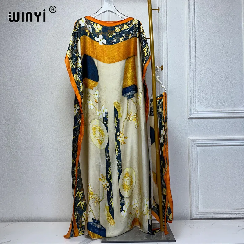 WINYI 2024 New African Women Dashiki boho print muslim woman dubai Free Size Design With Scarf Maxi Loose African Elegant Dress