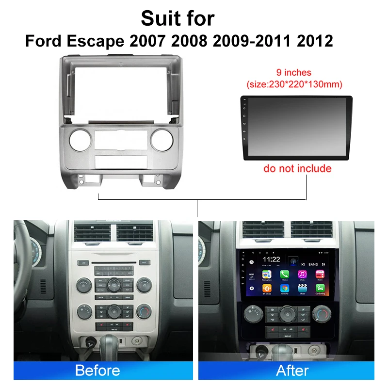 Car Radio Fascia Installation Panel For Ford Escape 2007-2012 Android  2 Din Stereo Mounting Bezel Faceplate Frame Kit