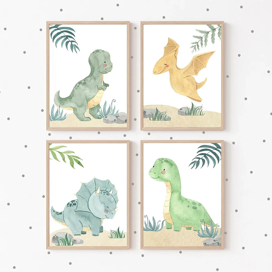 Cartoon Cute Dinosaur Nursery Wall Art Roar Canvas Painting Rex Baby Kids Room Decoration Poster Print Home Bedroom Wall Picture
