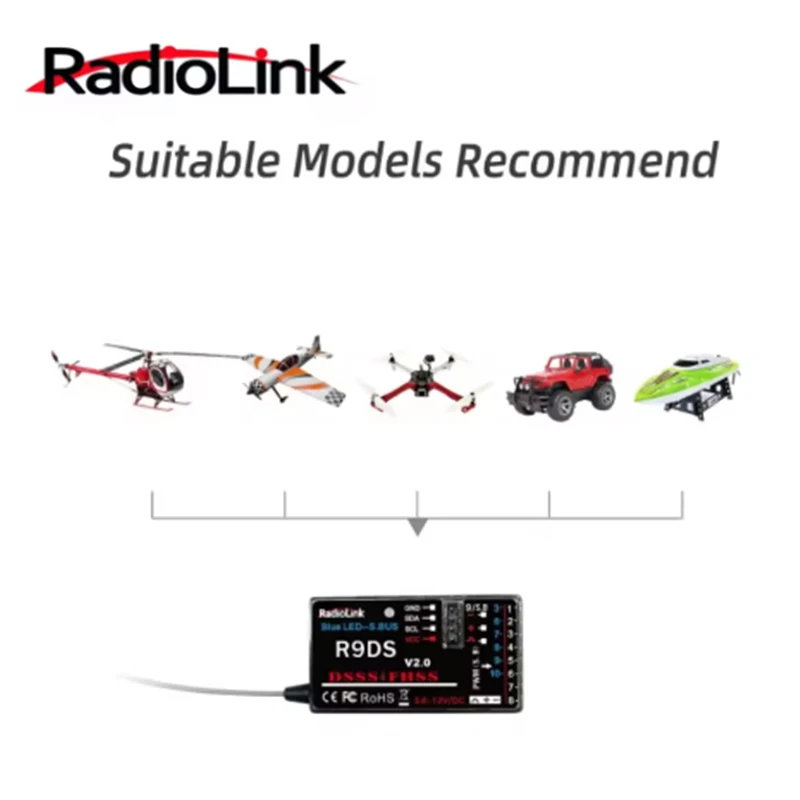 Radiolink R9DS 10CH 2.4GHz RC ตัวรับสัญญาณ SBUS PWM ยาวสําหรับเครื่องบินรถ Multirotors Fit AT9 AT10 AT9S AT10II