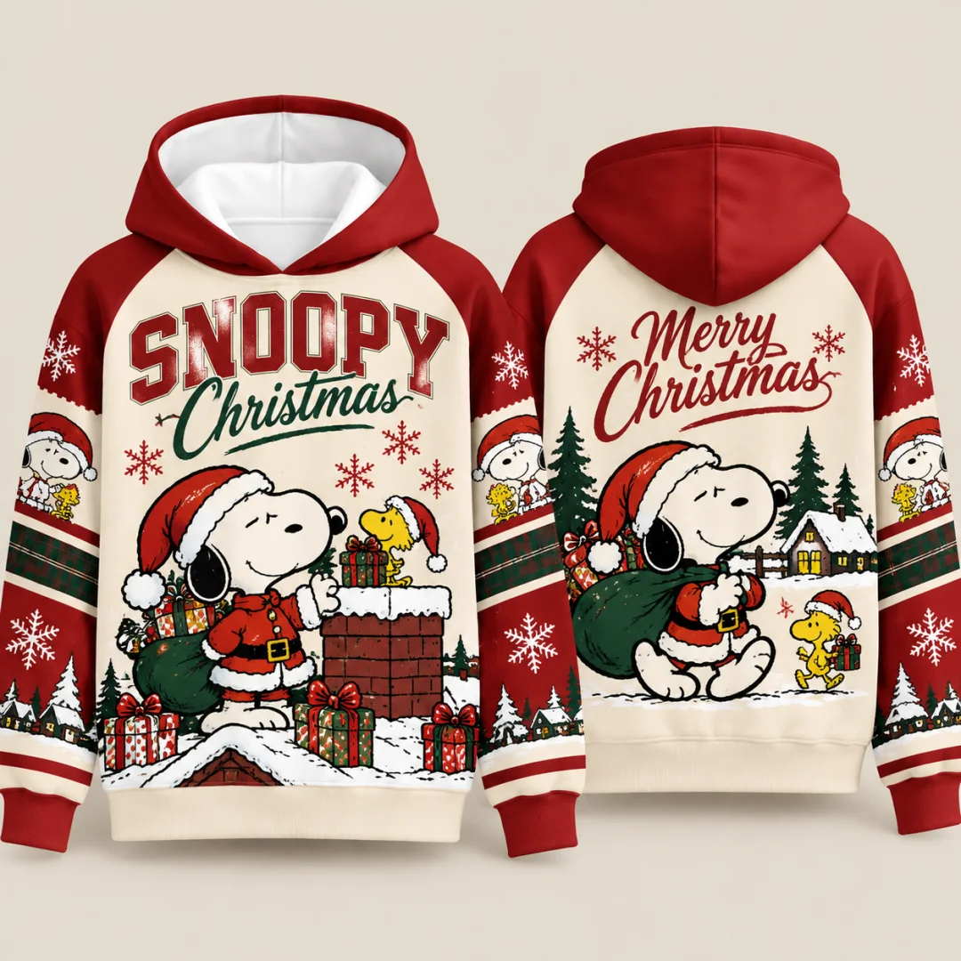 Santa Snoopy Christmas Hoodie Men Women Unisex Hooded Sweatshirt Xmas Holiday Couple Gift Winter Pullover Tops Kids Clothes ﻿