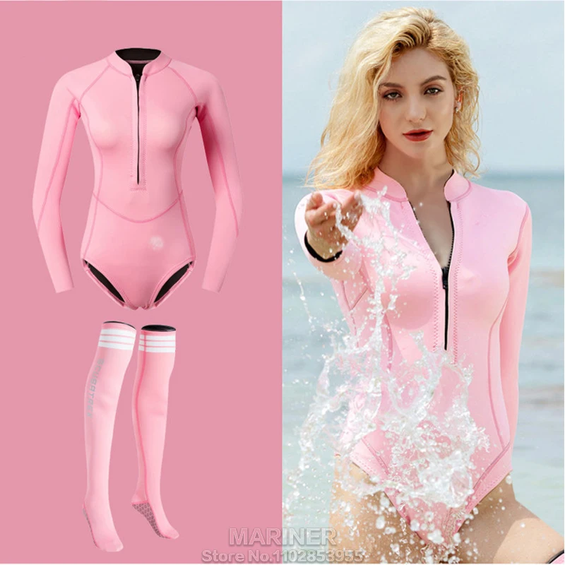 Women\'s Swimsuit 2mm Wetsuit Girls Bikini Wet Suit Long Sleeve Swimsuit Snorkeling Suit One-piece Swimsuit Surf Suit