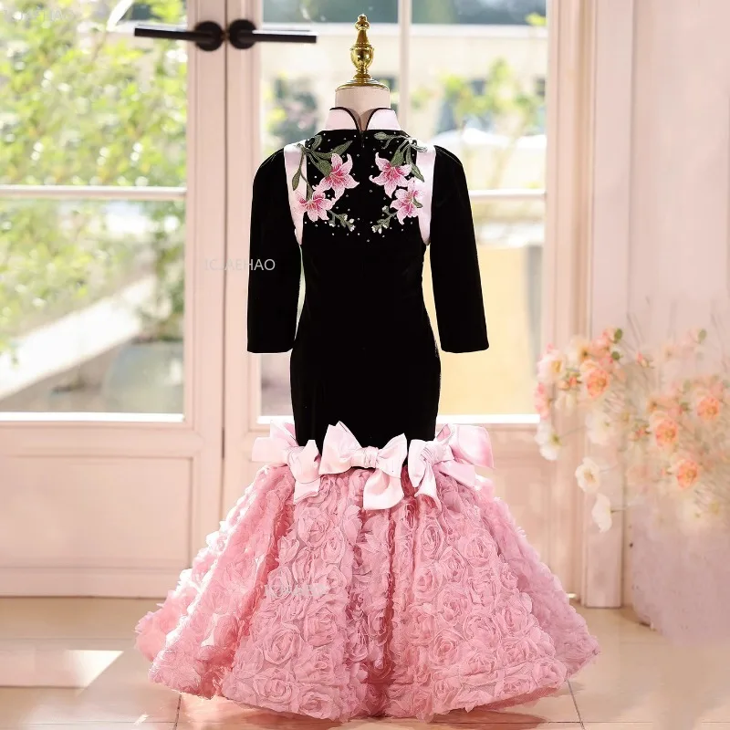Girls Princess Party Dress Evening Pageant Gown Kids Piano Performance Celebration Formal Wear Host Wedding Children Birthday