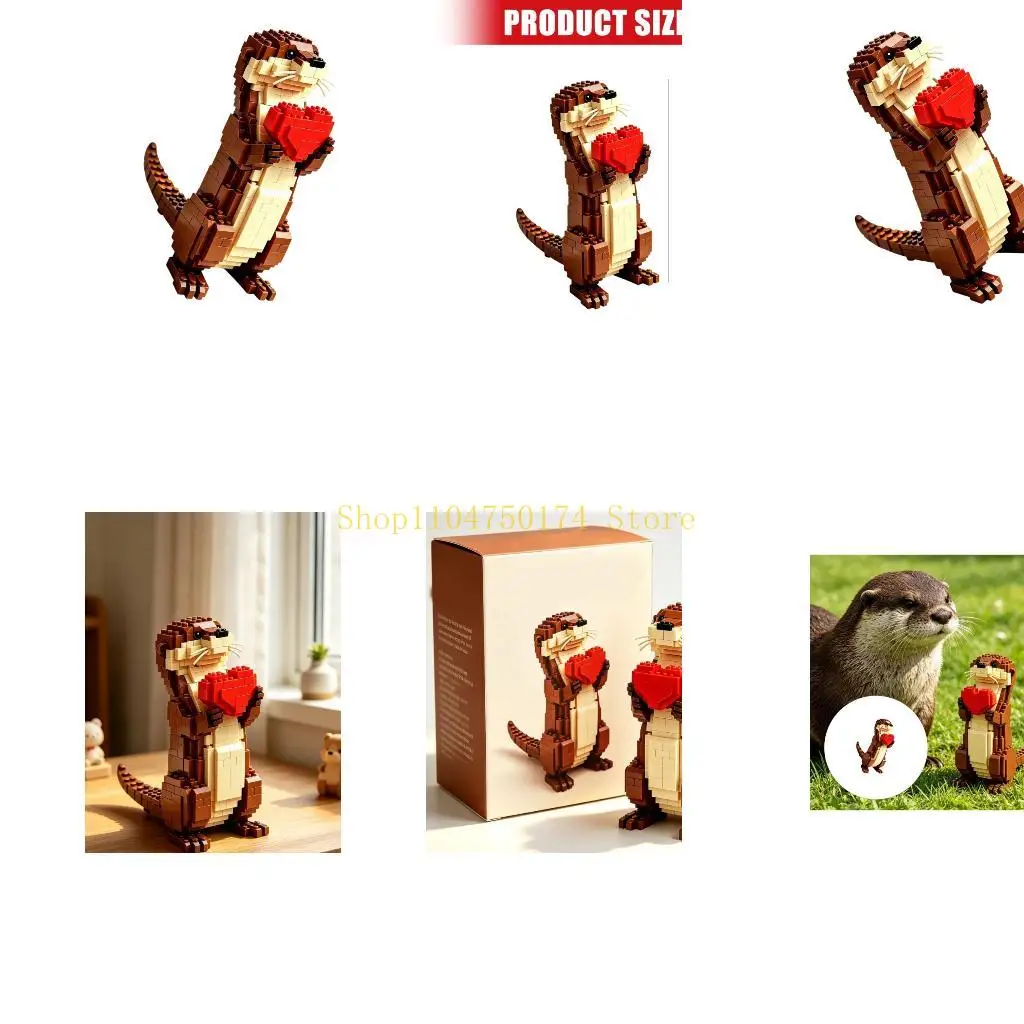 DIY Heart Holding Otters Puzzle Assembly Model for Desktop Shelf Home Room Accent Top Sale