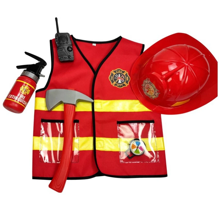 Sam Fireman Firefighter Vest Outfits Fire Axe Cosplay Halloween Costume 3-10 Year Kids Fancy Party Dress Cap Fire Fighting Toy