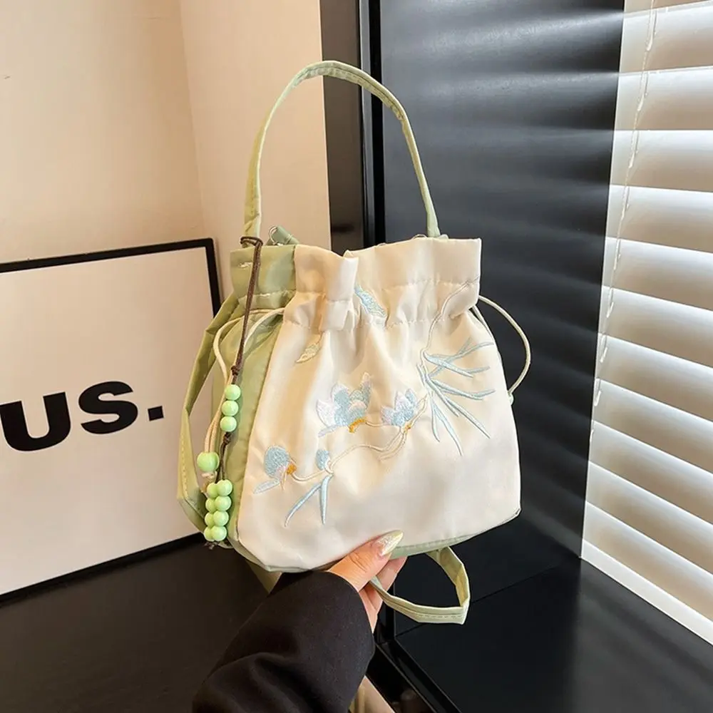 

Ethnic Style Embroidery Drawstring Bucket Bag Flower Ancient Style Hanfu Crossbody Bag Hanfu Accessories Storage Bag