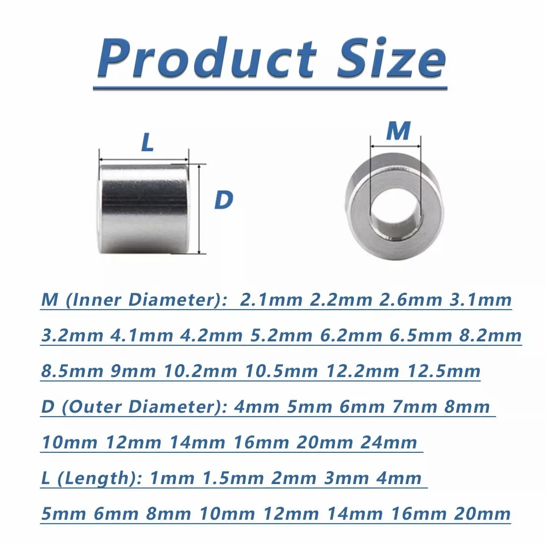 10Pcs M10 M12 Stainless Steel Spacers Standoff Unthreaded Round Bushing Sleeve Washers