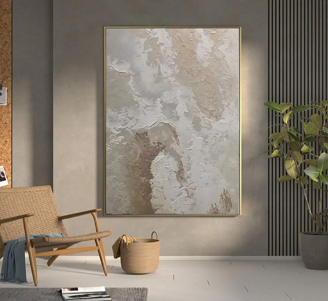 

Beige White Painting Wabi-Sabi Texture Wall Art Neutral White Abstract Handmade Painting on Canvas Wall Decor For Living Room