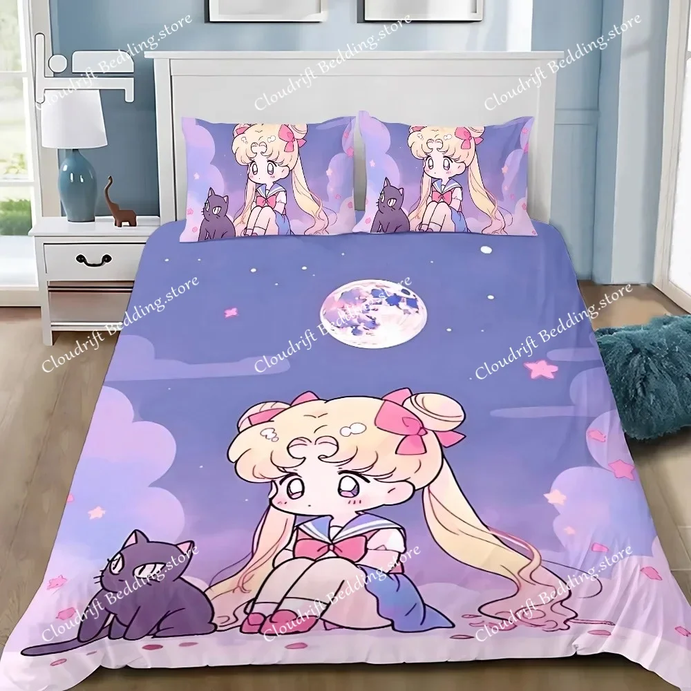 26 S-Sailor M-MoonS Adult Boy Girl Bedroom Decoration Single Double Large Size Duvet Cover Pillowcase Bedding Set Japan Anime