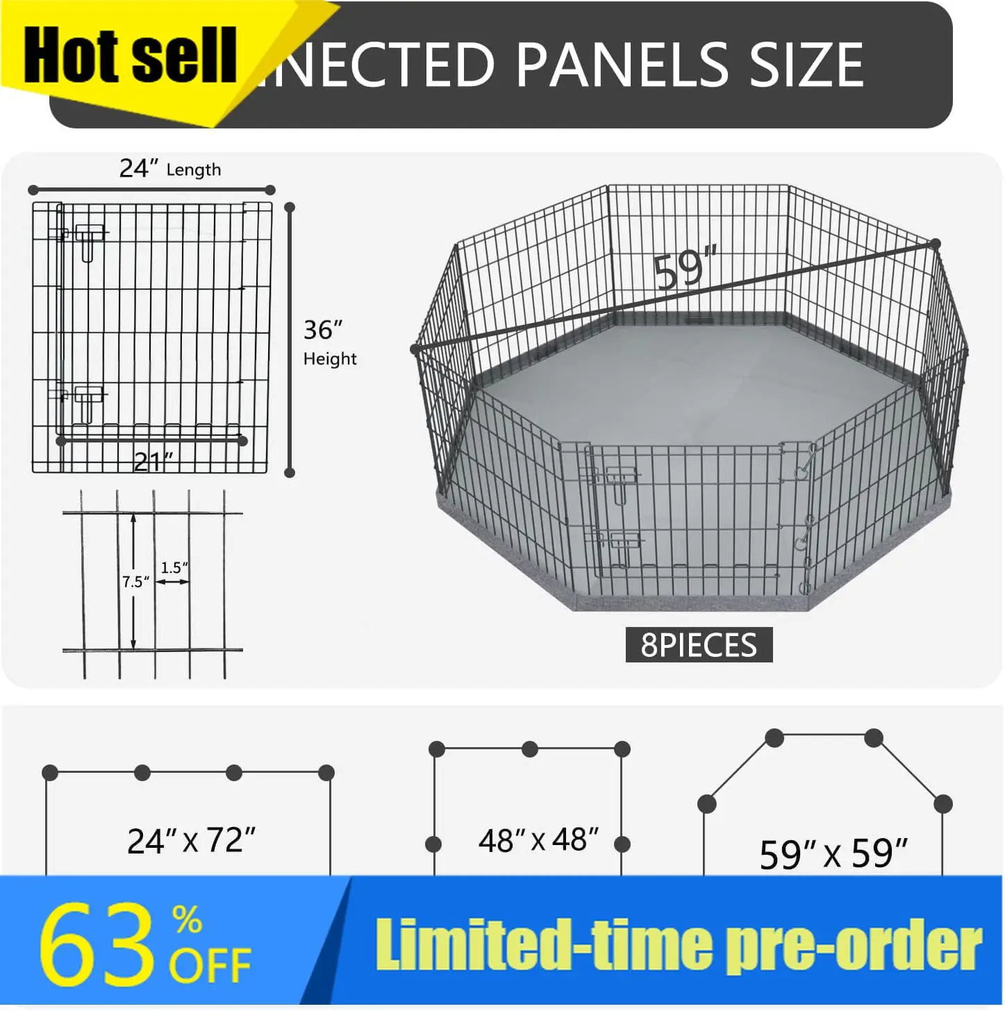 

Горячая распродажа: Складной металлический вольер/манеж для собак/щенков, 8 панелей, 24 дюйма (Ш) x 36 дюймов (В) с дном, для использования в помещении/на улице