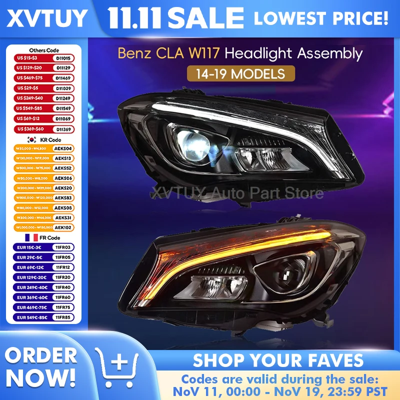 

Фары для Mercedes Benz CLA W117 2014-2019, автомобильные фары, светодиодные фары в сборе, обновление седана, синий стиль, дизайнерские лампы, автоаксессуары