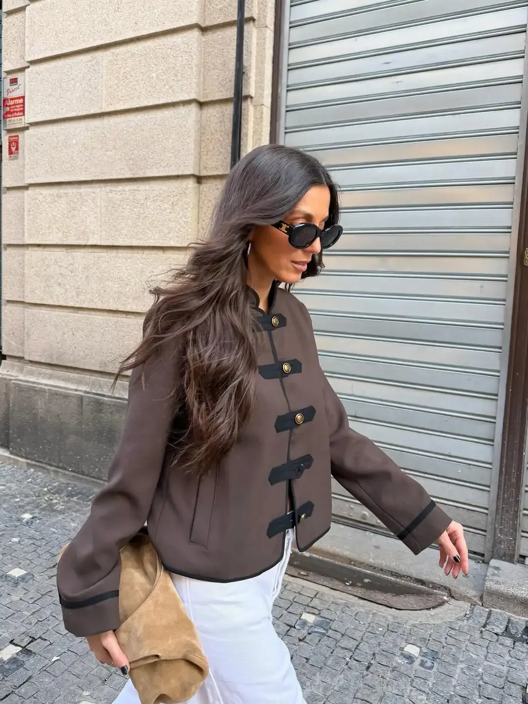 

Women Solid Short Frog-button Coat Chic Round Neck Single Breasted Cropped Jackets Casual 2026 Spring Lady Commute Street Jacket
