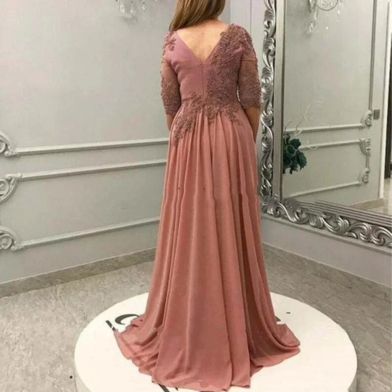 Women'S Satin Evening Dress Elegant Half-Sleeved Formal Occasion Party Dress Floor-Length Decal Ball Dress Saudi Arabia