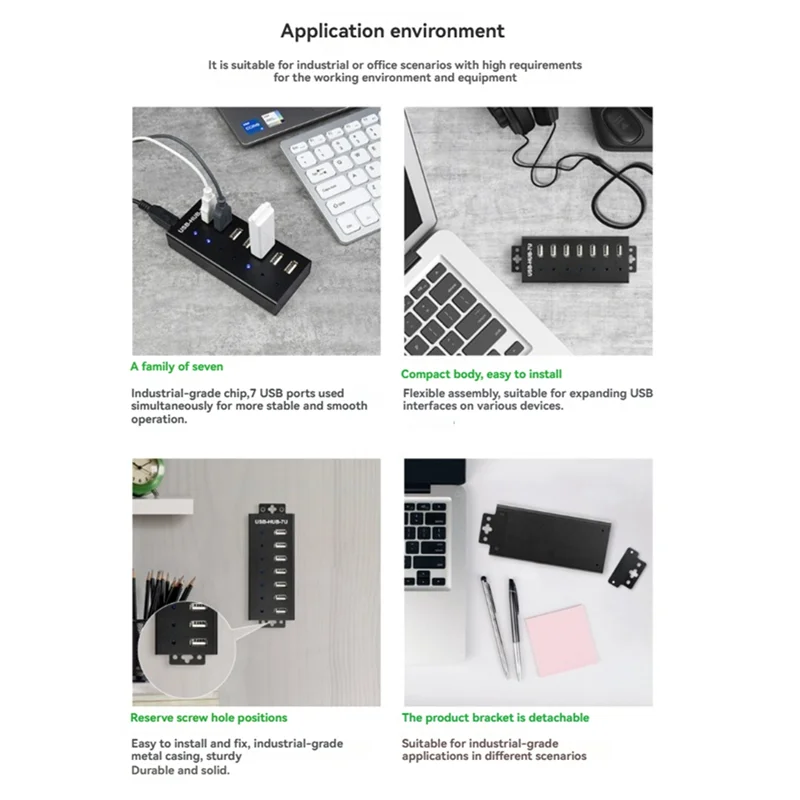 

Industrial USB HUB 7-CH USB 2.0 Ports Expansion HUB Adapter For Win11/10/8 Linux With 5V Power Adapter