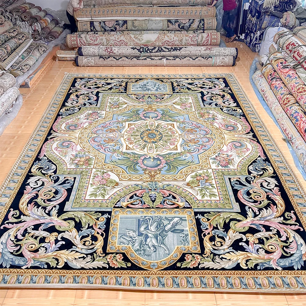 Hand Knotted Pakistan Woven Handknotted Wool Silk Plain Karastan Handmade Pure Savonnerie Carpet