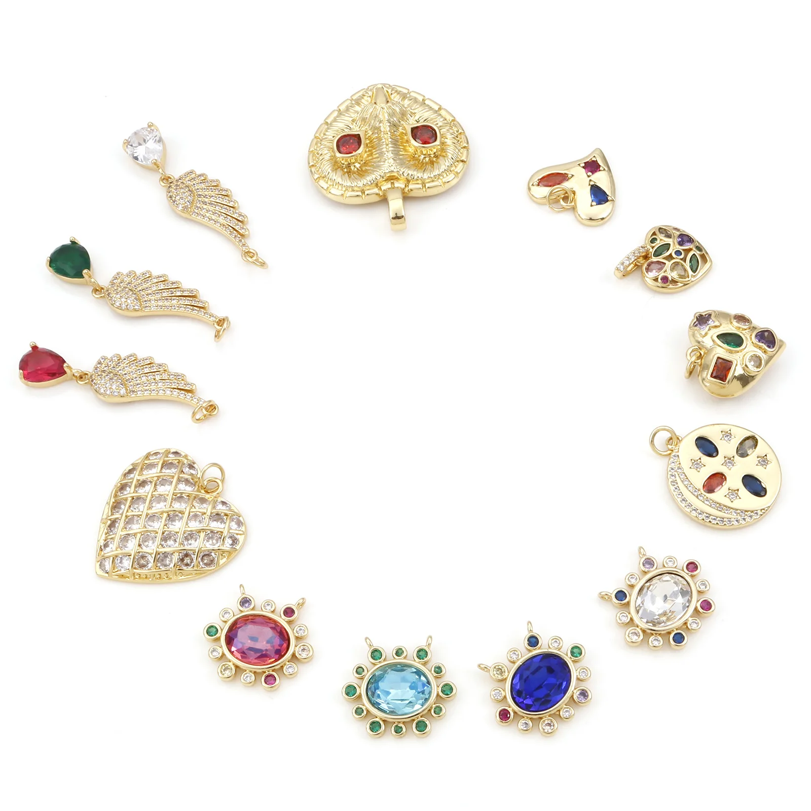Fashion Copper Micro Pave Charms Gold Color Heart Wings Multicolour Cubic Zirconia Pendant DIY Making Necklace  Jewelry Findings image 6