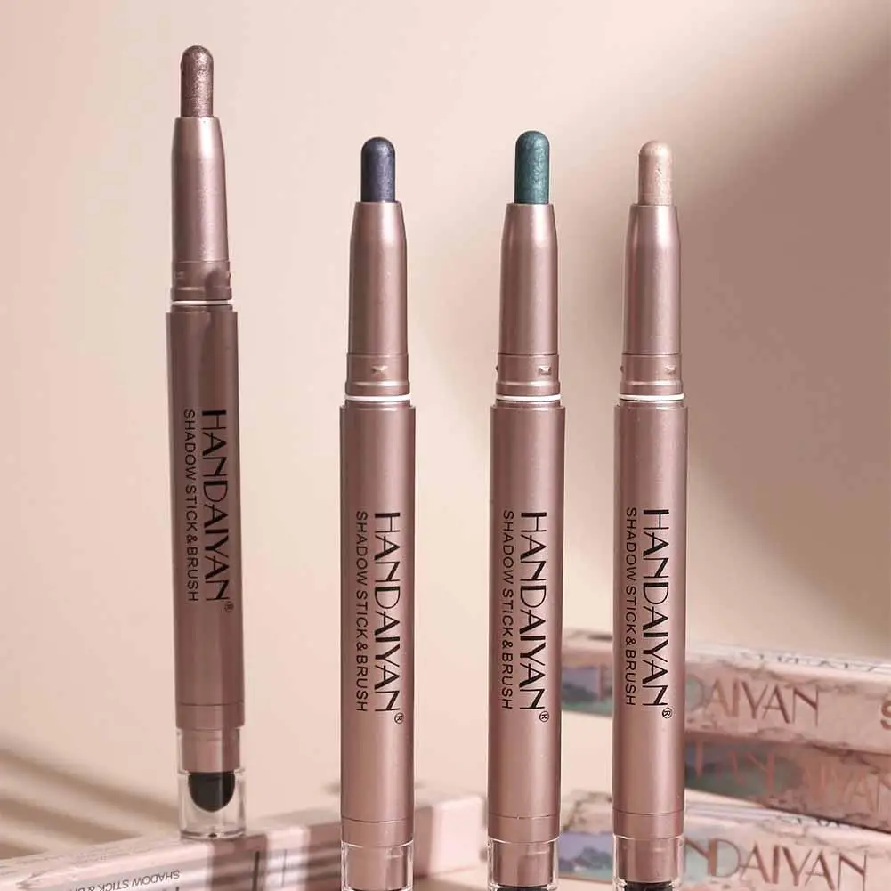 Double-head Eyeshadow Stick Diamond Shimmer Highlighter Pencil Ultra Pigmented Long Lasting Cream Eye Shadow Sponge Pen