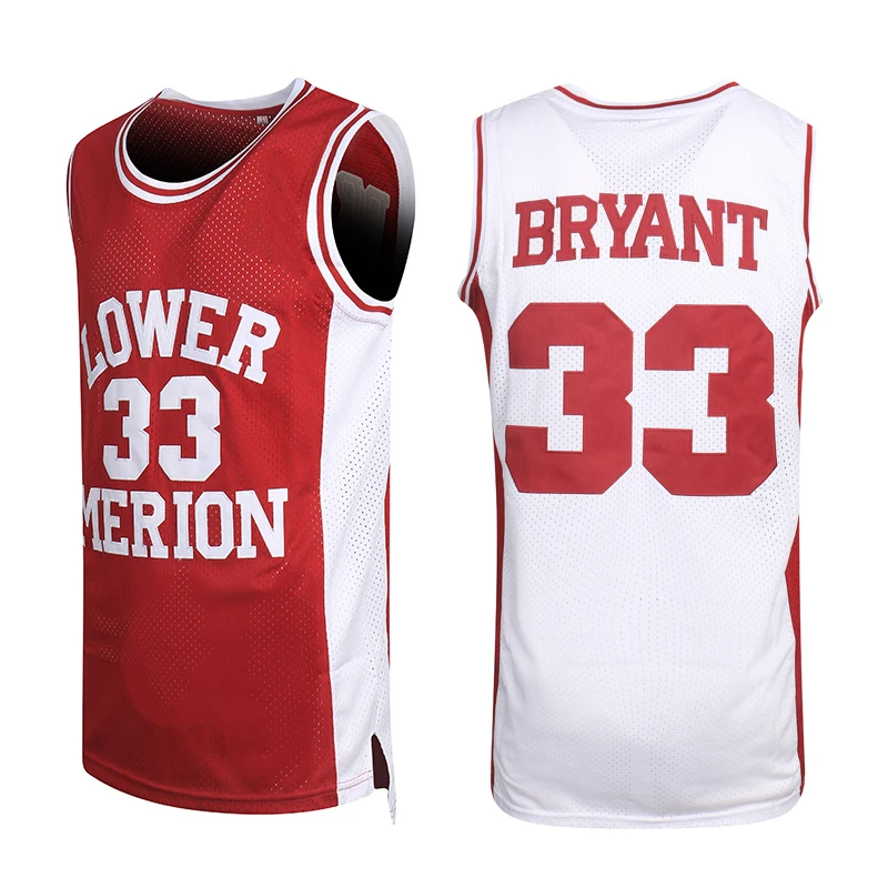 Camisetas de baloncesto del Bajo Merion 33 Bryant, ropa deportiva para exteriores, bordada, barata, alta calidad, color rojo, 2024