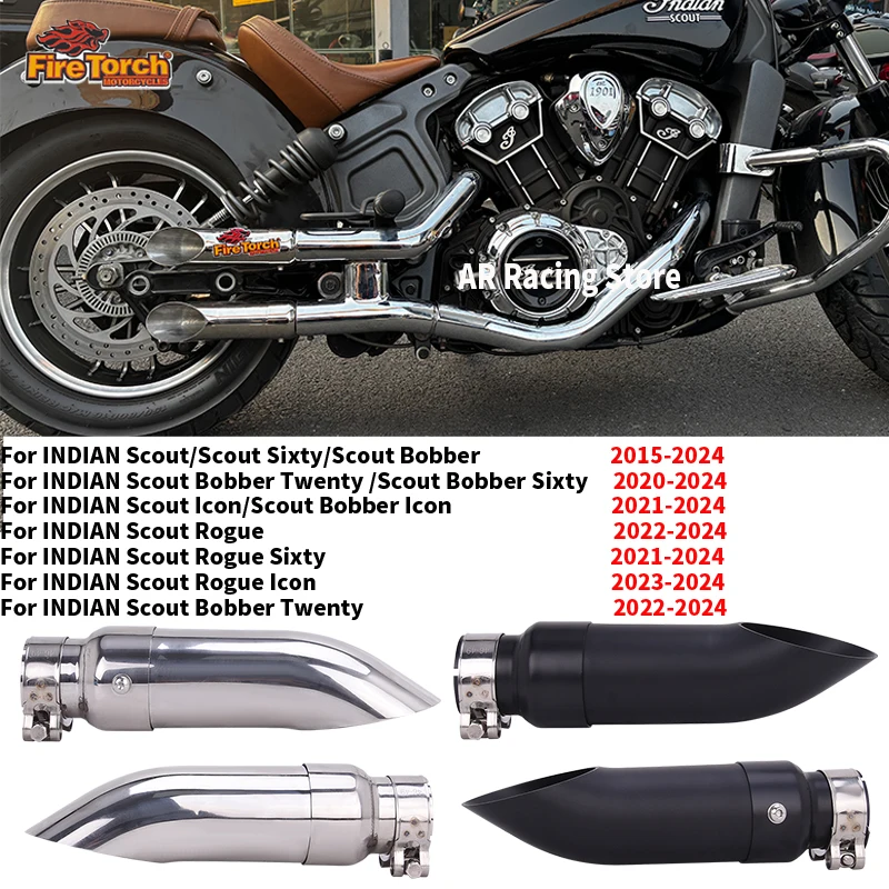 

Slip On For Indian Scout Sixty Twenty Bobber Rogue Twenty Icon 2015 - 2024 Motorcycle Exhaust System Short Mufflers Exhaust Pipe