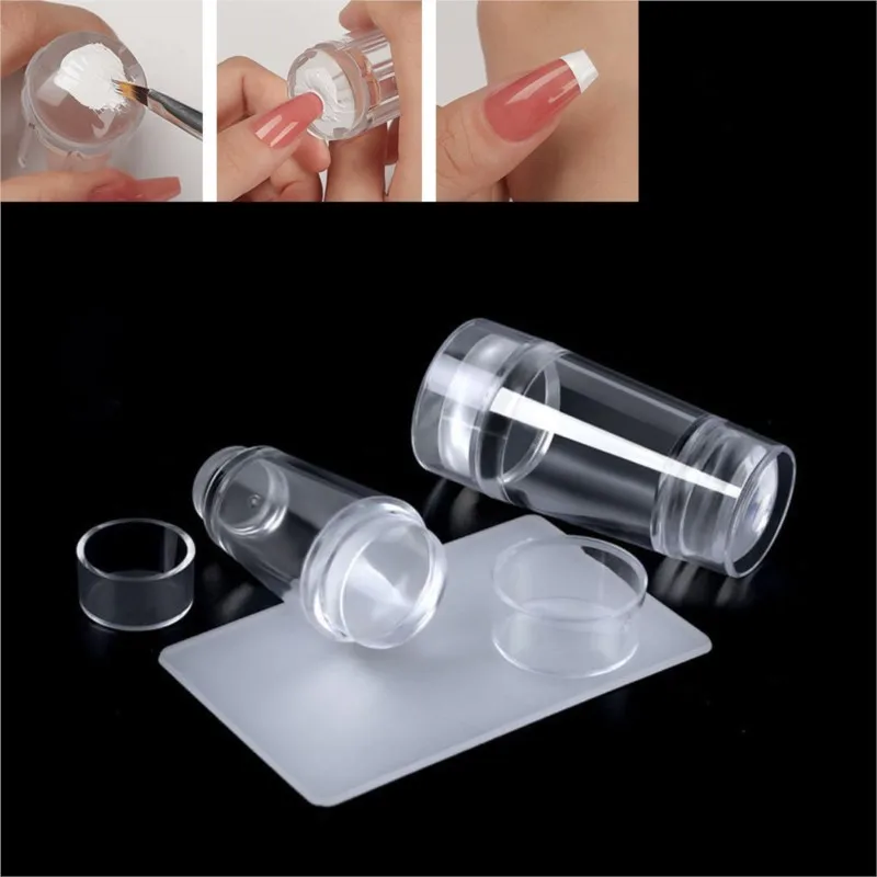 Nail Art Stamper Kit Clear Silicone Round Head Nail Stamper For DIY Nail Stamp Tool With Cap Scraper Gel Polish Print Stencial