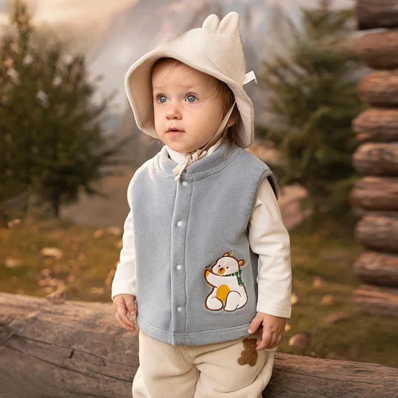 

Детский плюшевый флисовый жилет OUYUN для малышей, без рукавов, теплый, с мультяшным принтом, осенне-зимняя верхняя одежда для детей