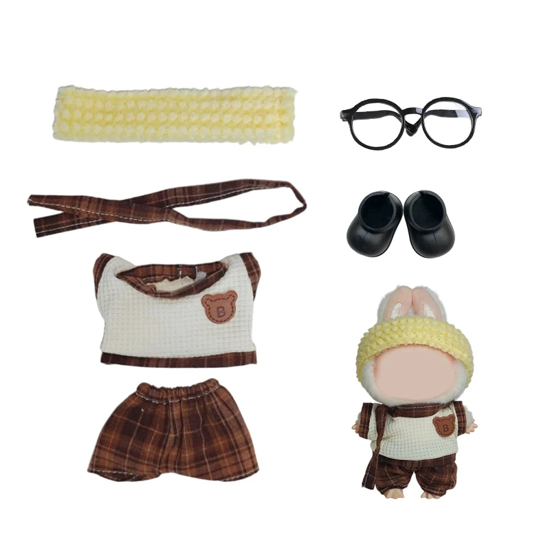 17 cm labubu vestiti vestito vestiti per bambole di peluche tubo dolce bocca grande cinturino per pesci pantaloni Macaron abbigliamento carino regalo per bambini fai da te