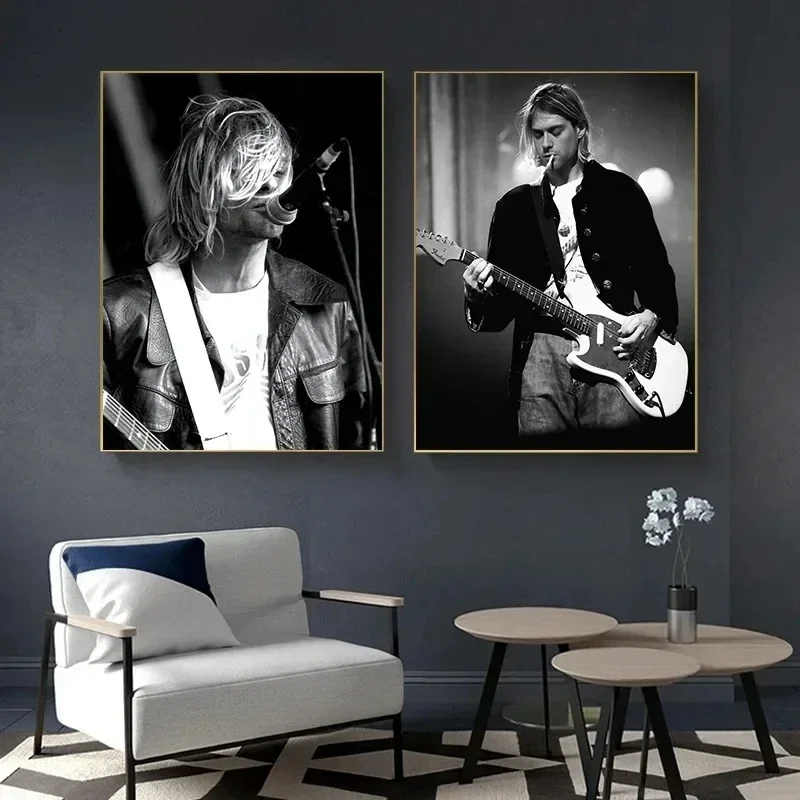 Black And White Kurt Cobain Rock Singer Photography Poster Wall Art Pictures Canvas Paintings Home Room Decor