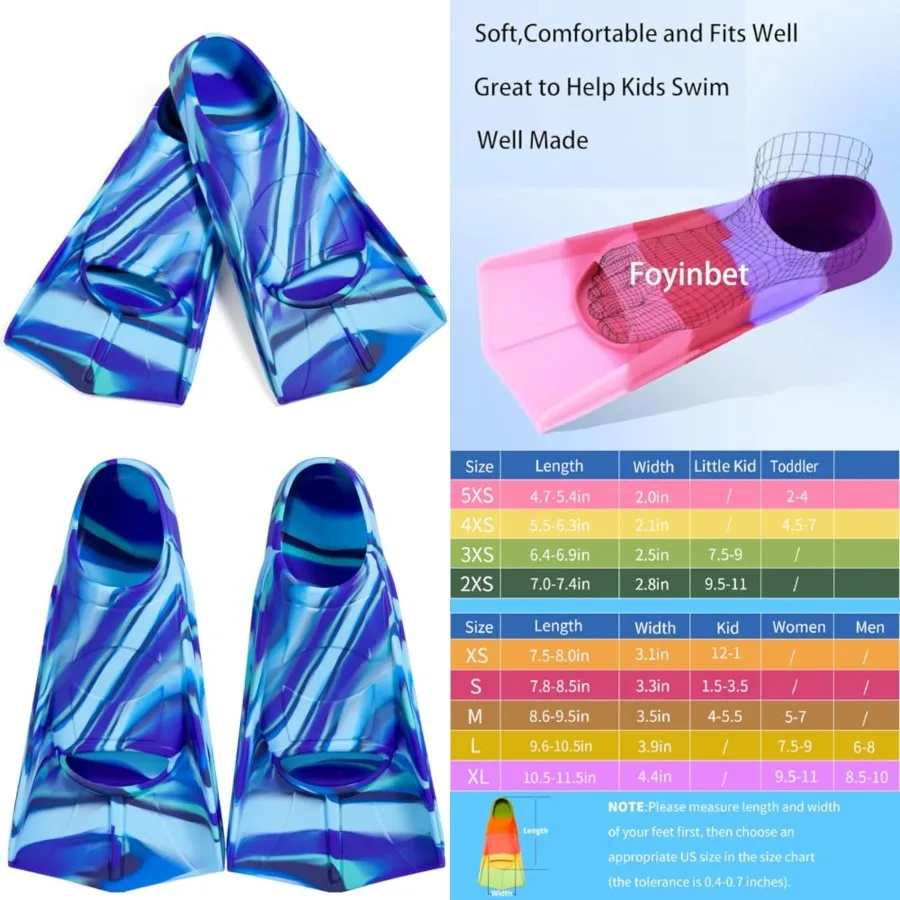 

Swim Fins, Short Fins Youth Swimming Flippers for Lap Swimming Training for Girls Boys Beginners