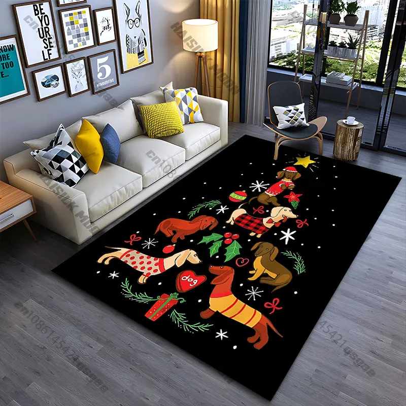 Festive dogs celebrating Christmas carpet Yoga living room room decor children's crawling mat doormat area rug games mat