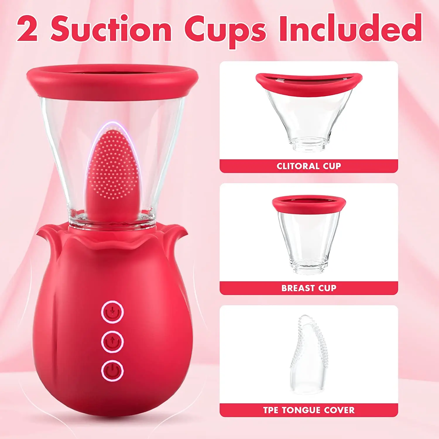 LICKLIP Rose Vibrators with Suction Cups Nipple Sucking Sex Toys for Woman G-Spot Tongue Licking Clitoris Stimulator Adult Gift