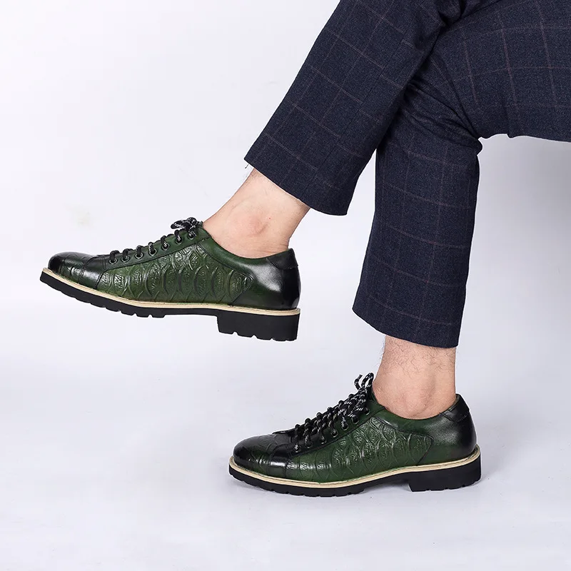 Genuine Leather Green Casual Sneakers Men Oxford Shoes Luxury Business Daily Crocodile Pattern Dress Shoes Plus Size 46