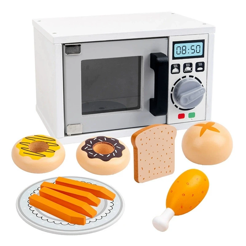 Wooden Kitchen Pretend Play Toy Simulation Wooden Microwave Oven Machine Baby Early Learning Educational Toys